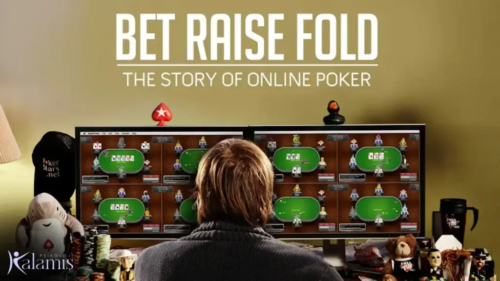 Bet Raise Fold belgeselinden bir sahne, profesyonel poker oyuncularının çevrimiçi kumar dünyasını anlatıyor.