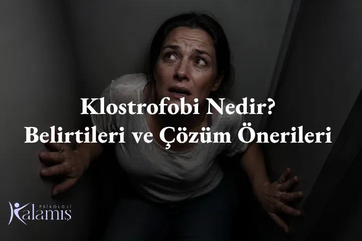 Klostrofobiyi temsil eden, kapalı alanda sıkışmış ve kaygılı görünen kişinin psikolojik zorlanmasını anlatan görsel