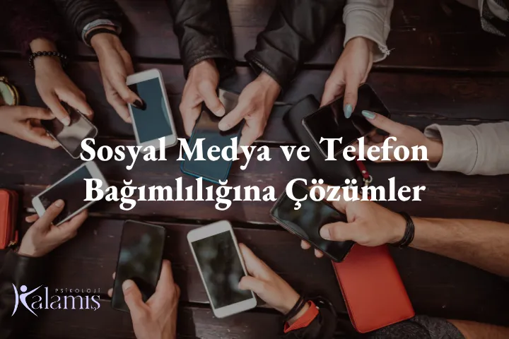 Sosyal medya ve telefon bağımlılığı temalı dijital ekran kullanımını gösteren görsel